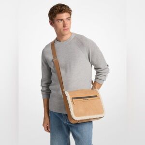Michael Kors Cooper Suede & Sherpa Messenger Bag – Peanut – NWT